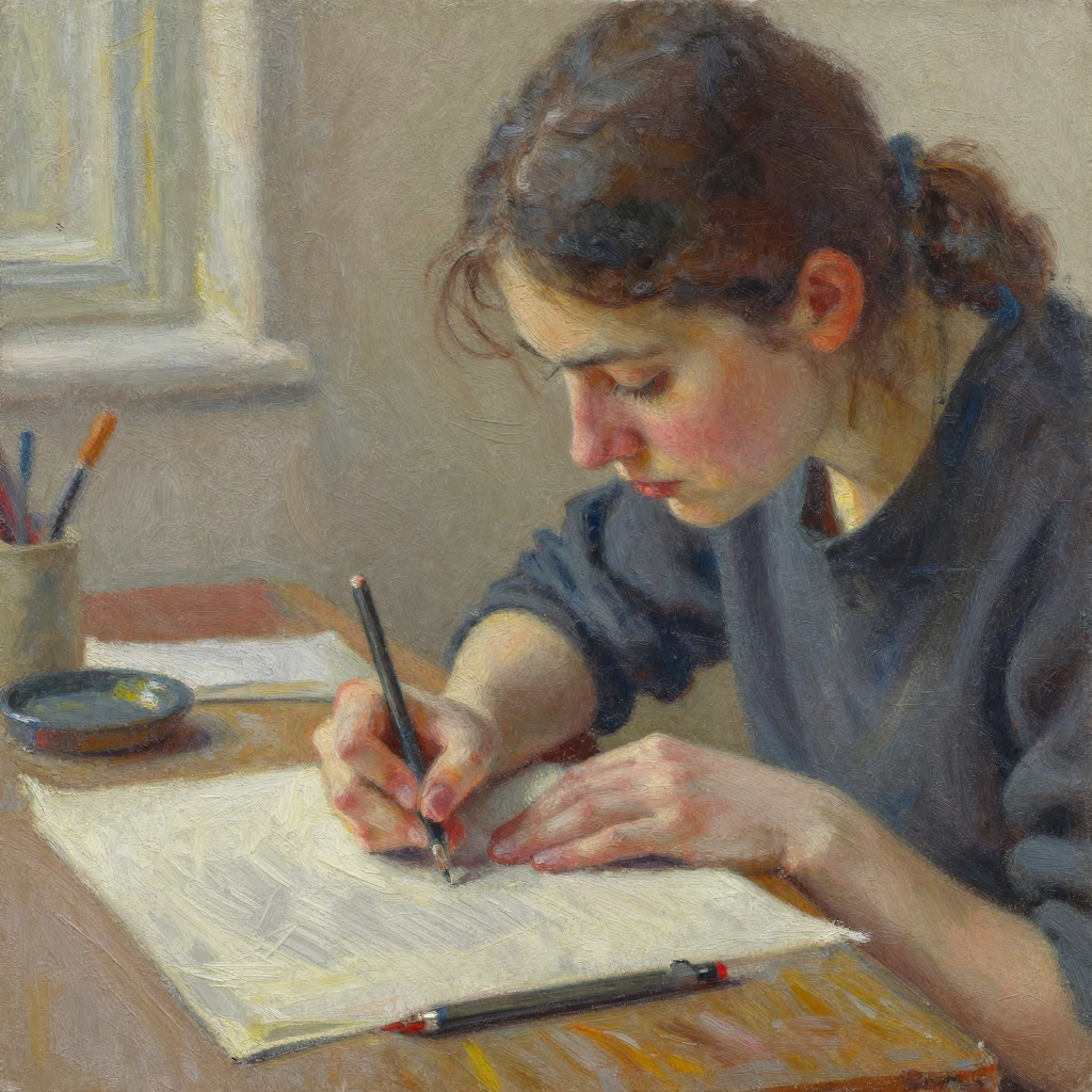 Warm-toned art studio setup with paints and canvas